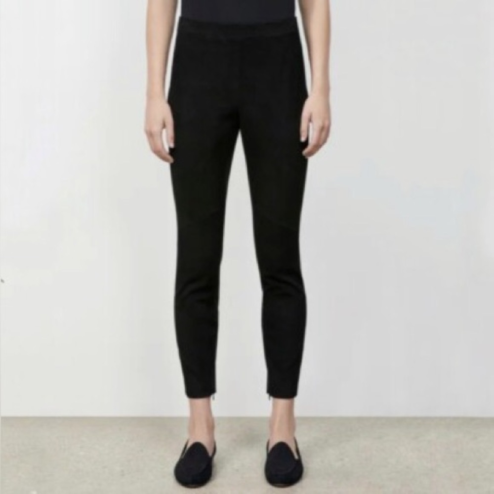 Lafayette 148 Murray Black Suede Leather Skinny Pants Medium